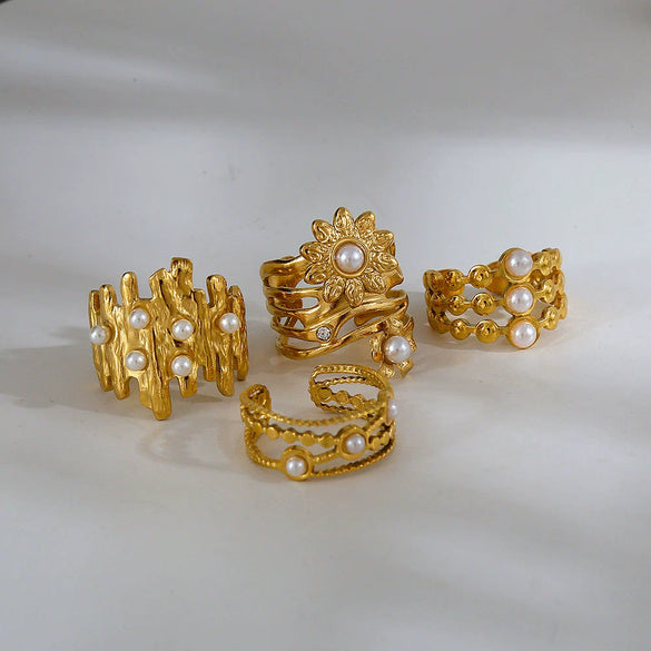 Wholesale Fashion Gold Plated Geometric Fairy Style Titanium Steel Open Ring Jewelry For Men And Women