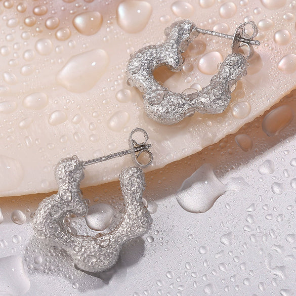 Wholesale Fashion Goldplated Hammered Flower 316L Stainless Steel Earrings For Women