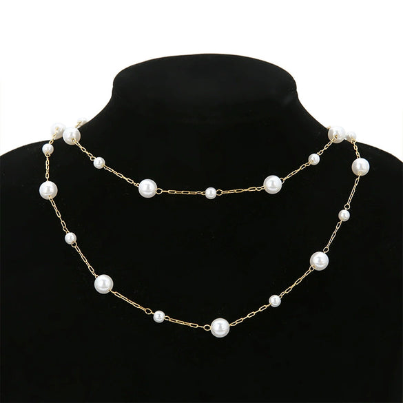 Wholesale Fashion Handmade Imitation Pearl Stainless Steel Necklace Chain With Electroplating