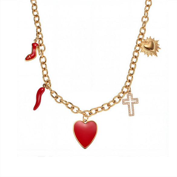 Wholesale Fashion Heart High Heels Cross Pendant Clavicle Necklace For Women Made Of Titanium Steel And Stainless Steel With Electroplating Geometric Pattern