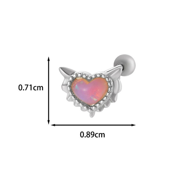 Wholesale Fashion Heart Shaped Copper Jewelry For Women Cartilage Puncture Ear Bone Nail With Zirconium Love Chain And Stainless Steel Rod