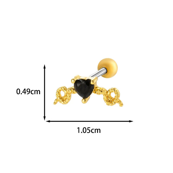 Wholesale Fashion Heart Shaped Copper Jewelry For Women Cartilage Puncture Ear Bone Nail With Zirconium Love Chain And Stainless Steel Rod