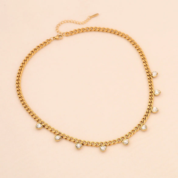 Wholesale Fashion Heart Shaped Stainless Steel Chain Necklace For Women With Electroplating