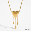 Wholesale Fashion Heartshaped Water Drop Tassel Pendant Necklace In 316 Stainless Steel With Electroplating And Snake Bone Chain For Women