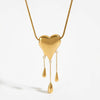 Wholesale Fashion Heartshaped Water Drop Tassel Pendant Necklace In 316 Stainless Steel With Electroplating And Snake Bone Chain For Women