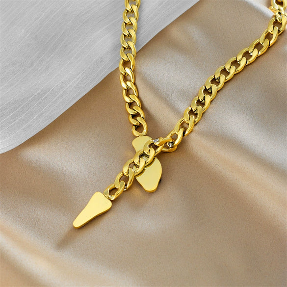 Wholesale Fashion Heavy Metal Snake Head And Tail Titanium Steel Thick Chain Necklace With Electroplating And Full Diamond Unisex