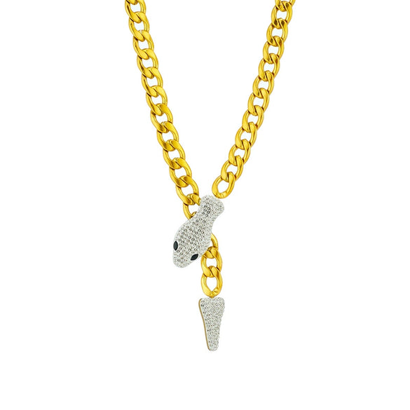 Wholesale Fashion Heavy Metal Snake Head And Tail Titanium Steel Thick Chain Necklace With Electroplating And Full Diamond Unisex
