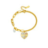 Wholesale Fashion High Retro Irregular Pearl Love Pendant Titanium Steel Bracelet For Women With Geometric Design And Electroplating