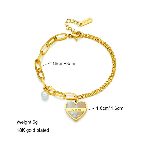 Wholesale Fashion High Retro Irregular Pearl Love Pendant Titanium Steel Bracelet For Women With Geometric Design And Electroplating