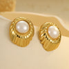 Wholesale Fashion High Sense Inlaid Imitation Pearl Stainless Steel Women's Geometric And Flower Pattern Earrings With Electroplating