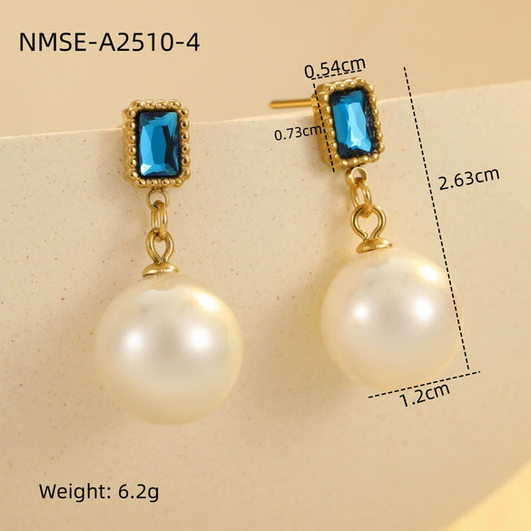 Wholesale Fashion High Sense Inlaid Imitation Pearl Stainless Steel Women's Geometric And Flower Pattern Earrings With Electroplating