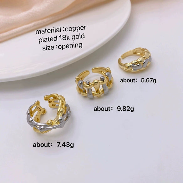 Wholesale Fashion Highend Hollow Weaving Geometric Copper 18K Gold Plated Ring Jewelry