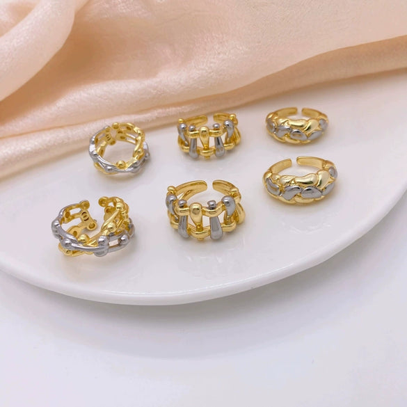Wholesale Fashion Highend Hollow Weaving Geometric Copper 18K Gold Plated Ring Jewelry