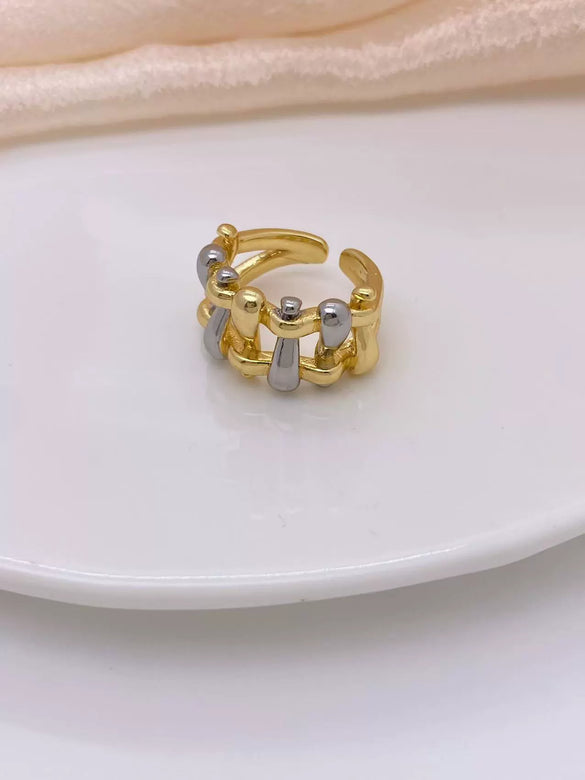 Wholesale Fashion Highend Hollow Weaving Geometric Copper 18K Gold Plated Ring Jewelry