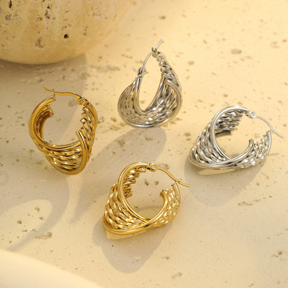Wholesale Fashion Highgrade Stainless Steel 18K Gold Plated Hollow Geometric Earrings With Electroplating