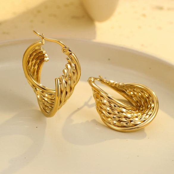 Wholesale Fashion Highgrade Stainless Steel 18K Gold Plated Hollow Geometric Earrings With Electroplating