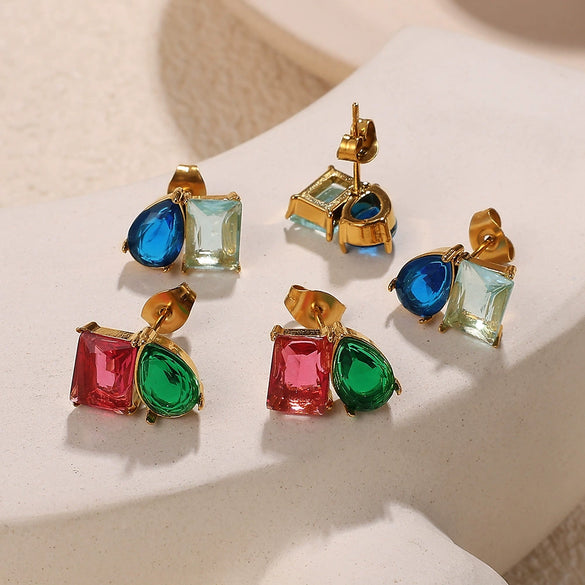 Wholesale Fashion Inlaid Gemstone Electroplated 316L Stainless Steel Earrings For Women