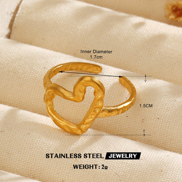 Wholesale Fashion Ins Style Stainless Steel Heart Shape Love Ring 18K Gold Plated For Women