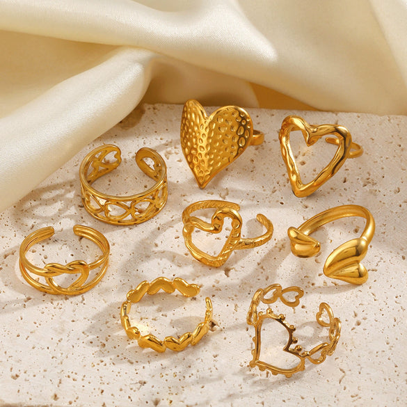 Wholesale Fashion Ins Style Stainless Steel Heart Shape Love Ring 18K Gold Plated For Women