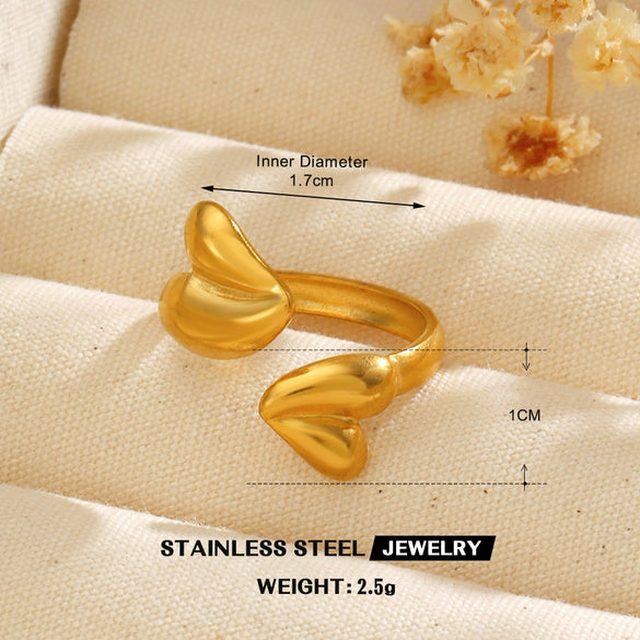Wholesale Fashion Ins Style Stainless Steel Heart Shape Love Ring 18K Gold Plated For Women