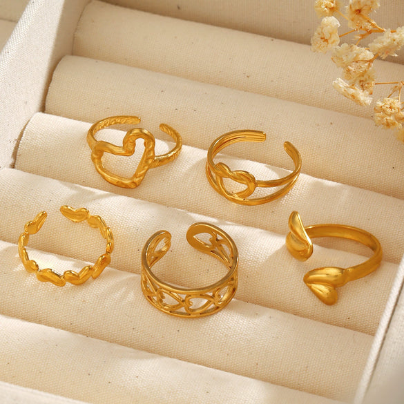Wholesale Fashion Ins Style Stainless Steel Heart Shape Love Ring 18K Gold Plated For Women