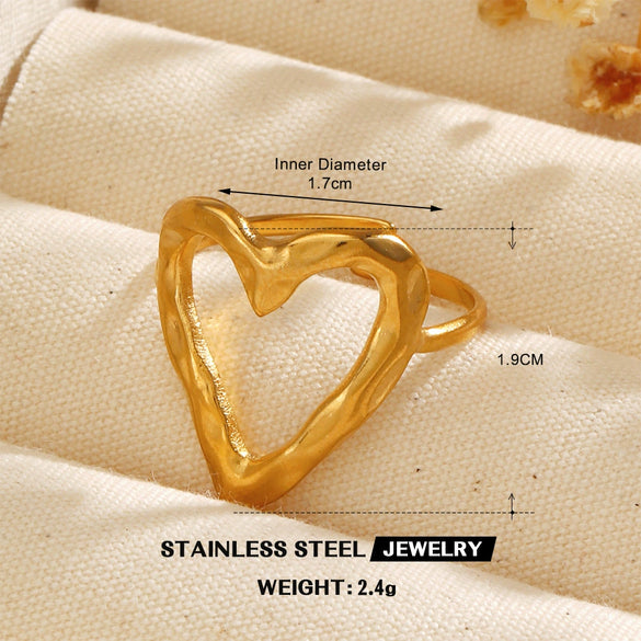 Wholesale Fashion Ins Style Stainless Steel Heart Shape Love Ring 18K Gold Plated For Women