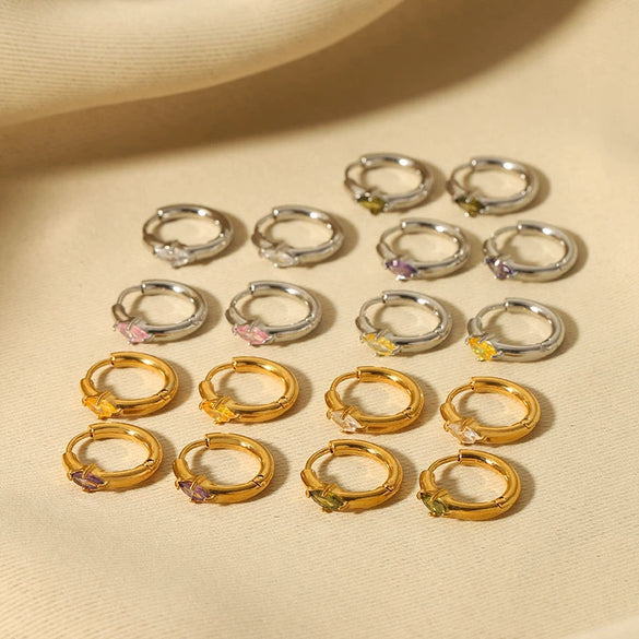 Wholesale Fashion Ins Zircon Earrings Stainless Steel Light Luxury Geometric Rhombus 18K Goldplated Vacuum Real Gold Electroplating In Pvd Furnace