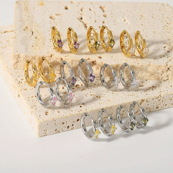 Wholesale Fashion Ins Zircon Earrings Stainless Steel Light Luxury Geometric Rhombus 18K Goldplated Vacuum Real Gold Electroplating In Pvd Furnace