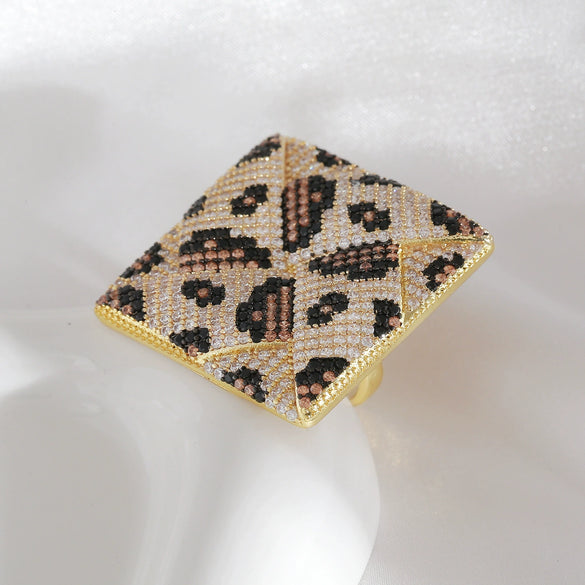 Wholesale Fashion Jewelry Copper Ring With Geometric Leopard And Snake Print Electroplated For Women