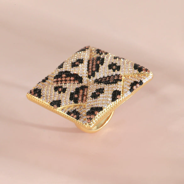Wholesale Fashion Jewelry Copper Ring With Geometric Leopard And Snake Print Electroplated For Women