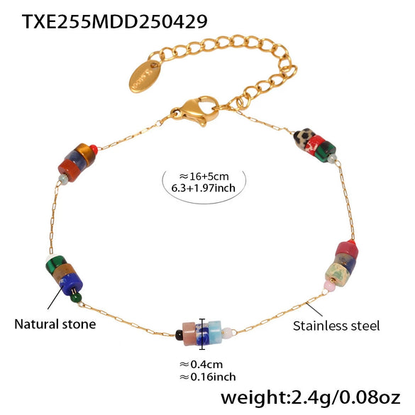 Wholesale Fashion Jewelry Set Of Natural Stone Necklace And Bracelet In Stainless Steel With 18K Gold Non Fading Electroplating