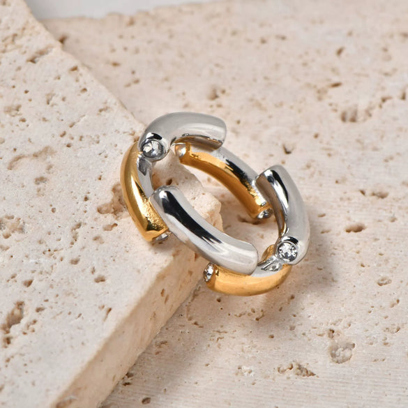 Wholesale Fashion Jewelry Stainless Steel Geometric Round Diamond Ring Gold And Silver Color Matching Electroplated For Women