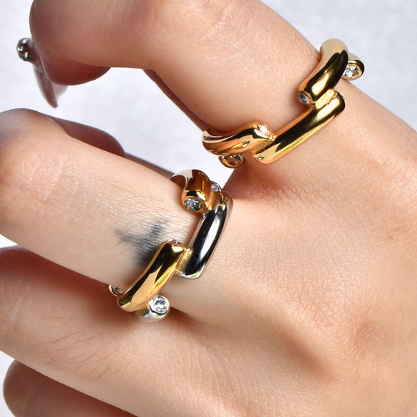 Wholesale Fashion Jewelry Stainless Steel Geometric Round Diamond Ring Gold And Silver Color Matching Electroplated For Women