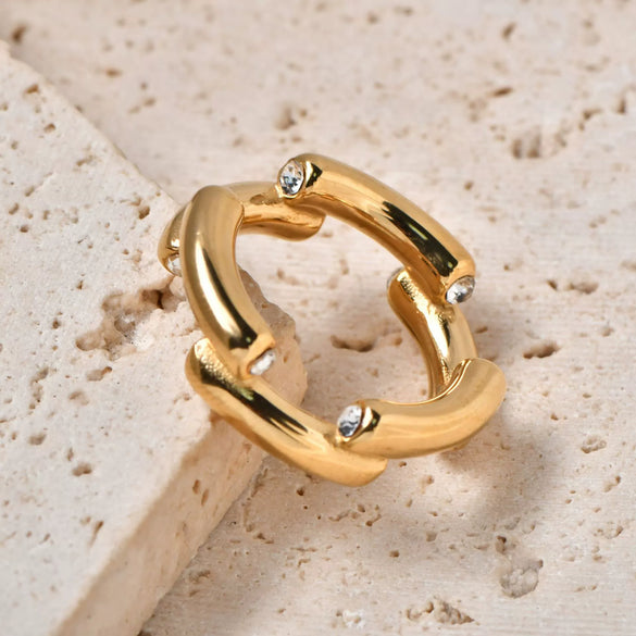 Wholesale Fashion Jewelry Stainless Steel Geometric Round Diamond Ring Gold And Silver Color Matching Electroplated For Women