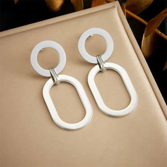 Wholesale Fashion Jewelry Stainless Steel Geometric Round Oval Pendant Earrings Gold Plated