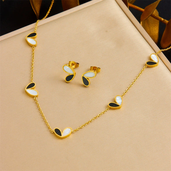 Wholesale Fashion Jewelry Stainless Steel Heart Pendant Earrings Necklaces And Bracelets Set With Love Water Drops Bells Pattern Electroplated