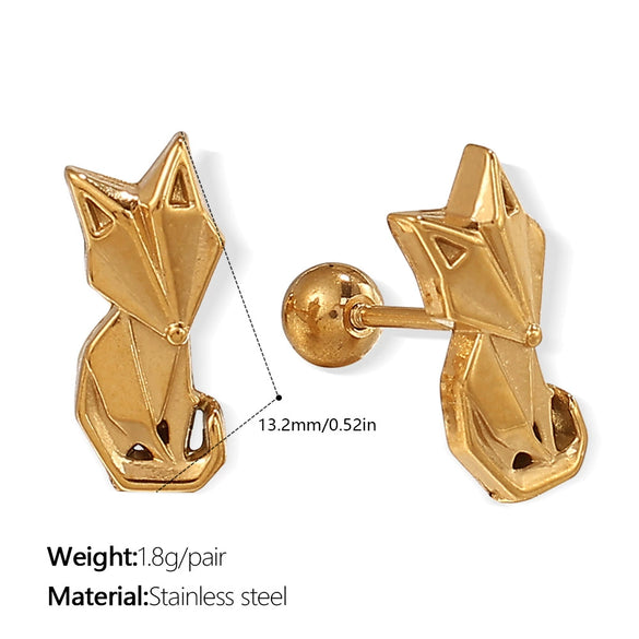 Wholesale Fashion Jewelry Stainless Steel Plated 18K Gold Rhinestone Inlaid Kitten Bear Shaped Earrings