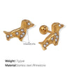 Wholesale Fashion Jewelry Stainless Steel Plated 18K Gold Rhinestone Inlaid Kitten Bear Shaped Earrings