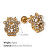 Wholesale Fashion Jewelry Stainless Steel Plated 18K Gold Rhinestone Inlaid Kitten Bear Shaped Earrings