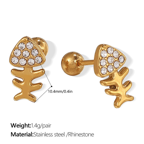 Wholesale Fashion Jewelry Stainless Steel Plated 18K Gold Rhinestone Inlaid Kitten Bear Shaped Earrings