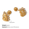 Wholesale Fashion Jewelry Stainless Steel Plated 18K Gold Rhinestone Inlaid Kitten Bear Shaped Earrings