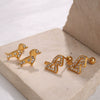 Wholesale Fashion Jewelry Stainless Steel Plated 18K Gold Rhinestone Inlaid Kitten Bear Shaped Earrings