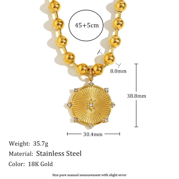 Wholesale Fashion Jewelry Stainless Steel Titanium Steel Electroplated Round Bead Eight Pointed Star Sun And Moon Clouds Universe Pendant Necklace Bracelet For Women