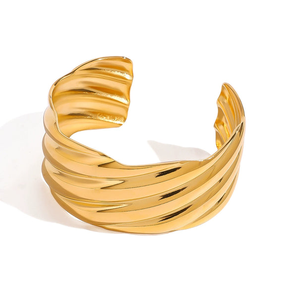 Wholesale Fashion Jewelry Stainless Steel Wavy Open Bracelet Retro Style Electroplated