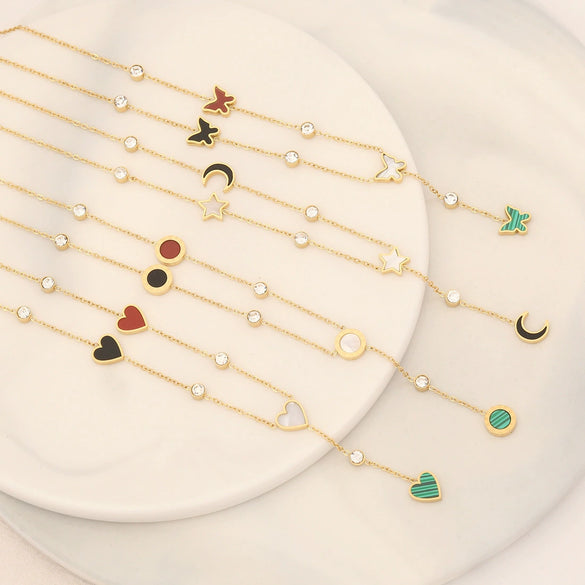 Wholesale Fashion Jewelry Star Moon Butterfly Love Clavicle Chain Stainless Steel Necklace With Electroplating For Women