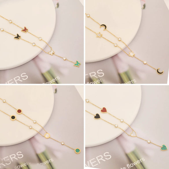 Wholesale Fashion Jewelry Star Moon Butterfly Love Clavicle Chain Stainless Steel Necklace With Electroplating For Women