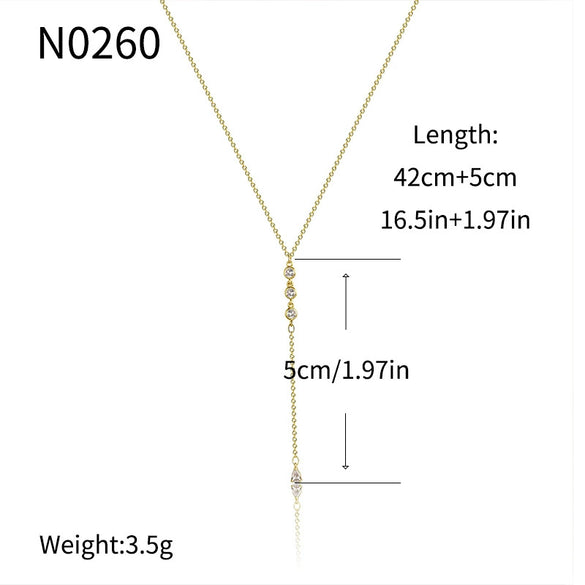 Wholesale Fashion Joker Necklace Copper Inlaid Zircon Geometric Y Shaped Clavicle Chain With Tassel Electroplated Women's Accessories