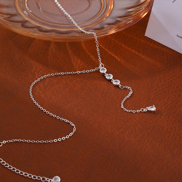 Wholesale Fashion Joker Necklace Copper Inlaid Zircon Geometric Y Shaped Clavicle Chain With Tassel Electroplated Women's Accessories