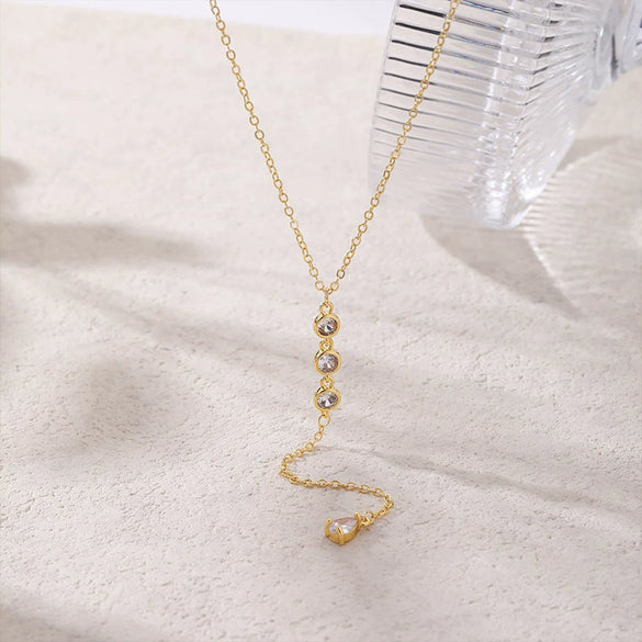 Wholesale Fashion Joker Necklace Copper Inlaid Zircon Geometric Y Shaped Clavicle Chain With Tassel Electroplated Women's Accessories