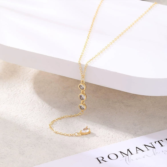 Wholesale Fashion Joker Necklace Copper Inlaid Zircon Geometric Y Shaped Clavicle Chain With Tassel Electroplated Women's Accessories